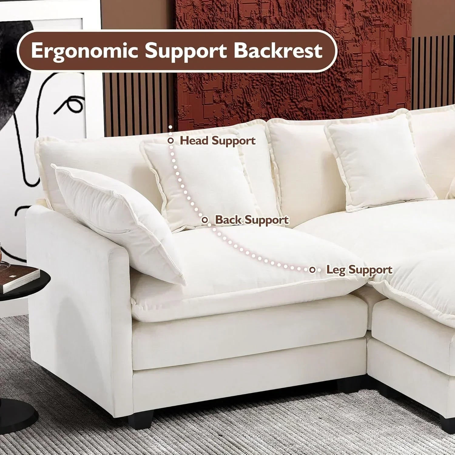ihanherry 146-inch U-shaped modern sofa modular area cloud sofa