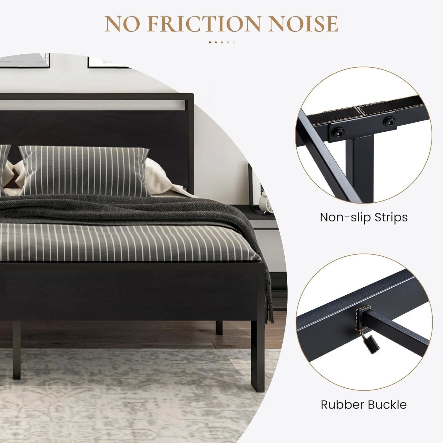 SHA CERLIN 14 Inch Full Size Metal Platform Bed Frame with Wooden Headboard and Footboard