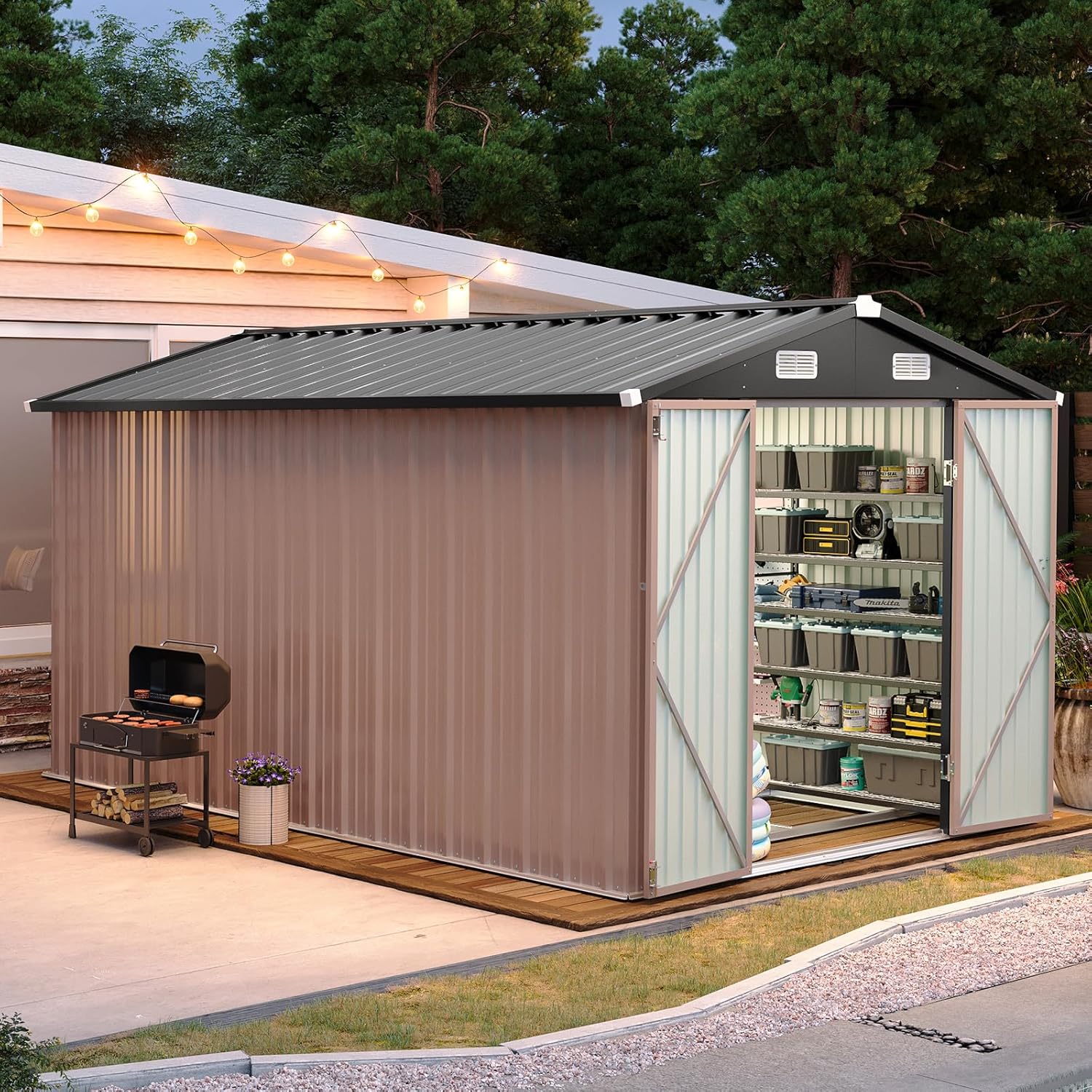 Aoxun 6.2x4 FT Shed Outdoor Storage Shed Metal Garden Shed Slooping Roof Tool Shed Bike Shed