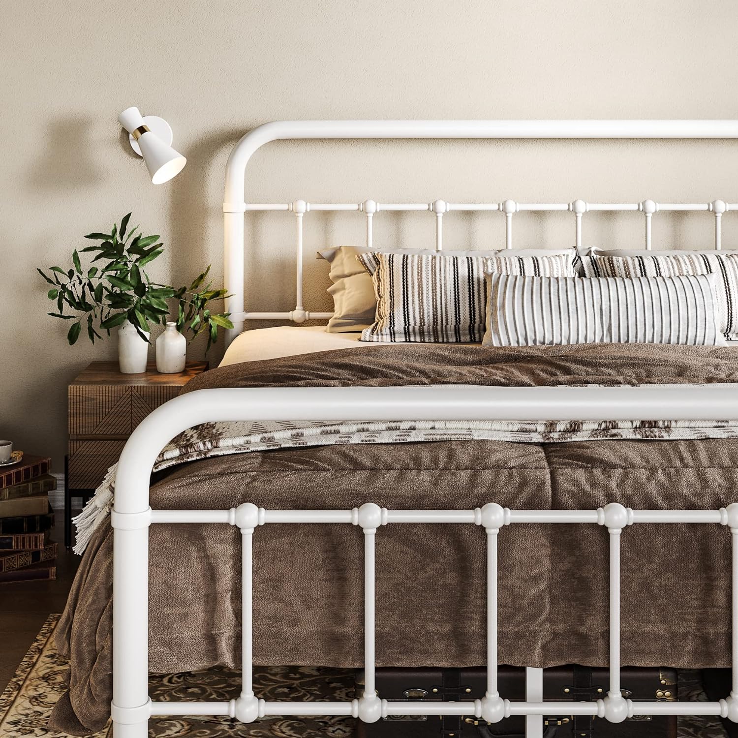Allewie Queen Size Metal Platform Bed Frame with Victorian Style Wrought Iron-Art Headboard