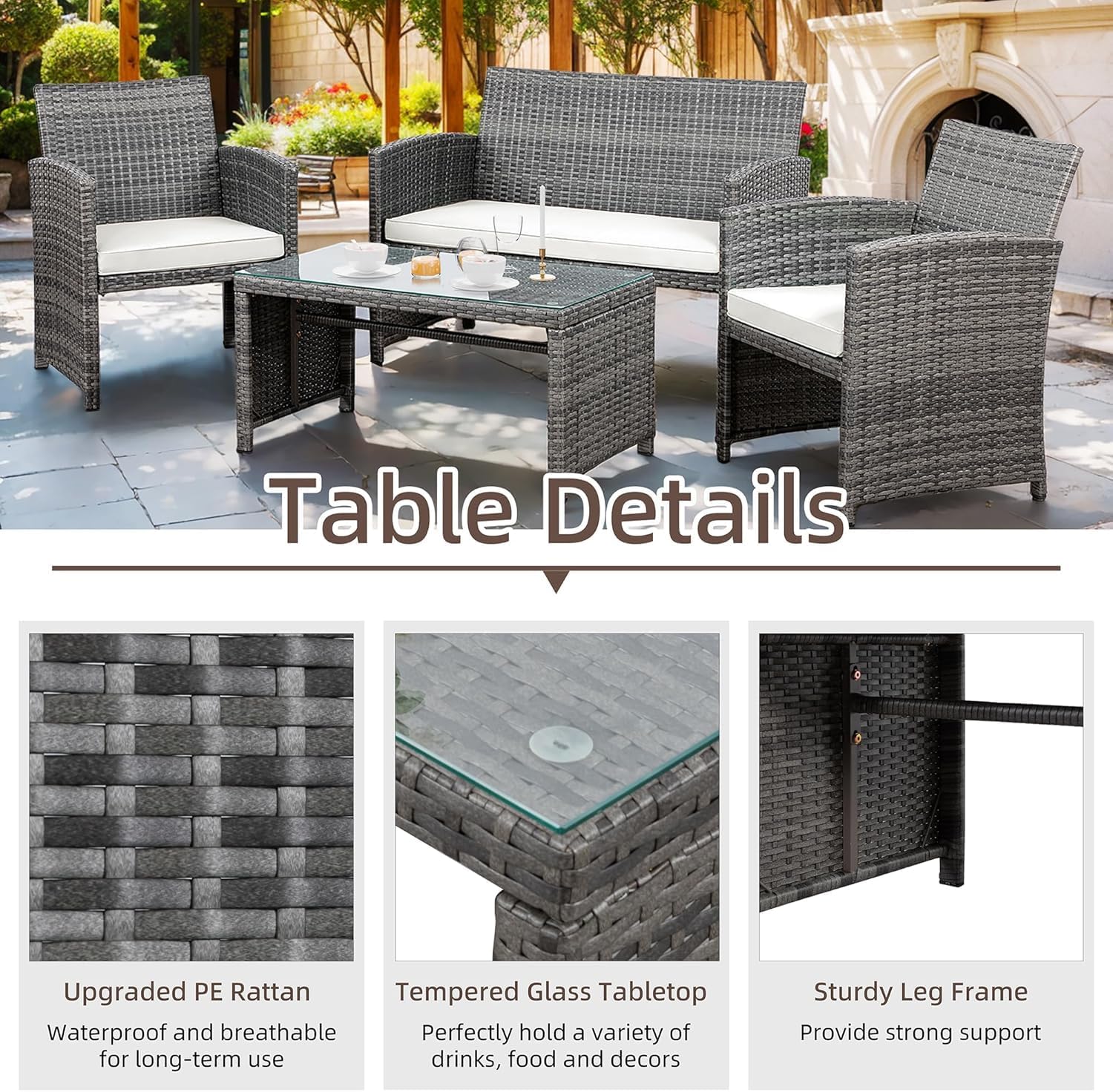 Shintenchi 4 Piece Patio Ratten Set Outdoor Furniture Set Wicker Conversation Set