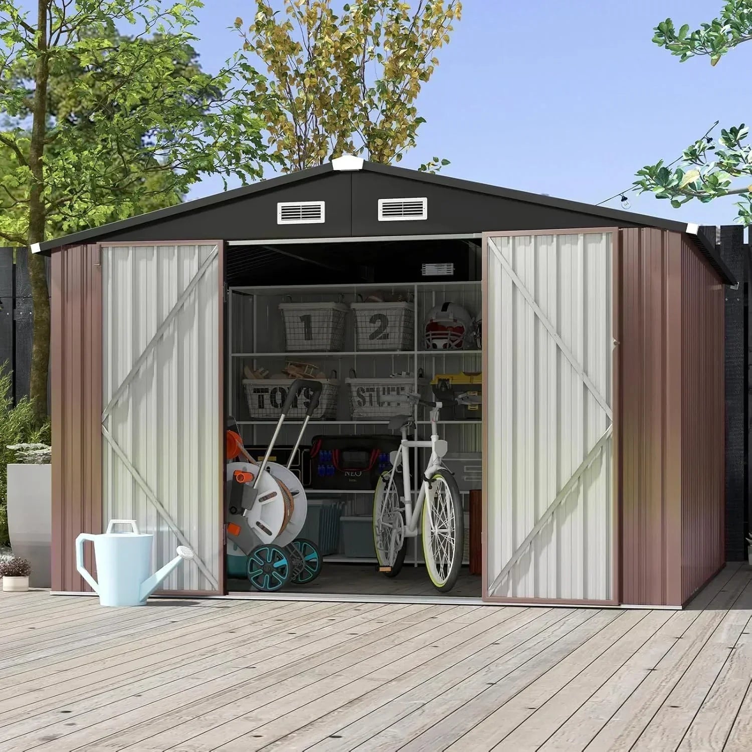 Aoxun 6.2x4 FT Shed Outdoor Storage Shed Metal Garden Shed Sloping Roof Tool Shed Bike Shed