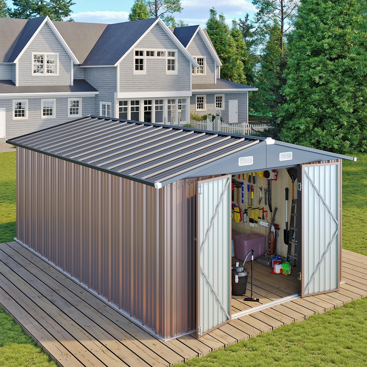 Aoxun 6.2x4 FT Shed Outdoor Storage Shed Metal Garden Shed Sloping Roof Tool Shed Bike Shed