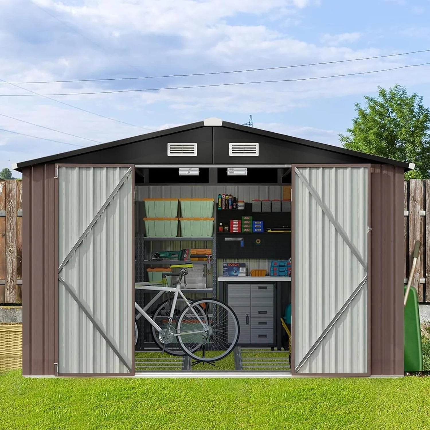 Aoxun 6.2x4 FT Shed Outdoor Storage Shed Metal Garden Shed Slooping Roof Tool Shed Bike Shed
