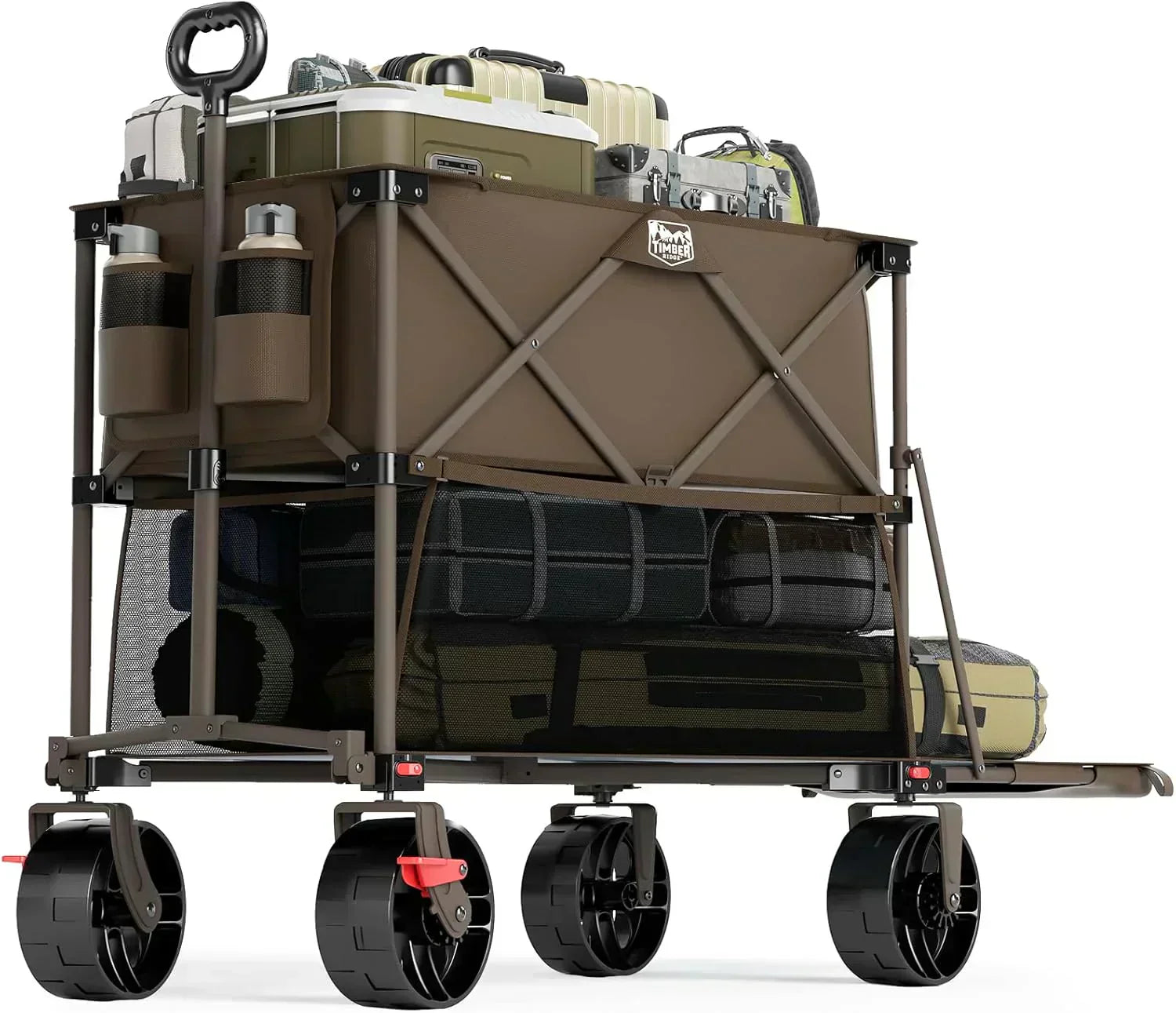 400L Large Capacity Folding Double Decker Cart with Brakes 54 Inch Extra Long Extended Cart