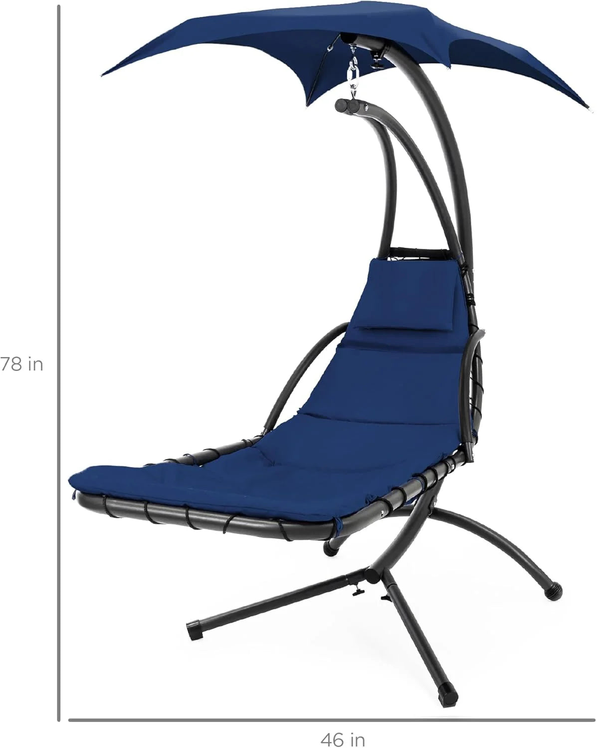 Best Choice Products Outdoor Hanging Curved Steel Chaise Lounge Chair Swing w/Built-in Pillow and Removable Canopy - Charcoal Gray
