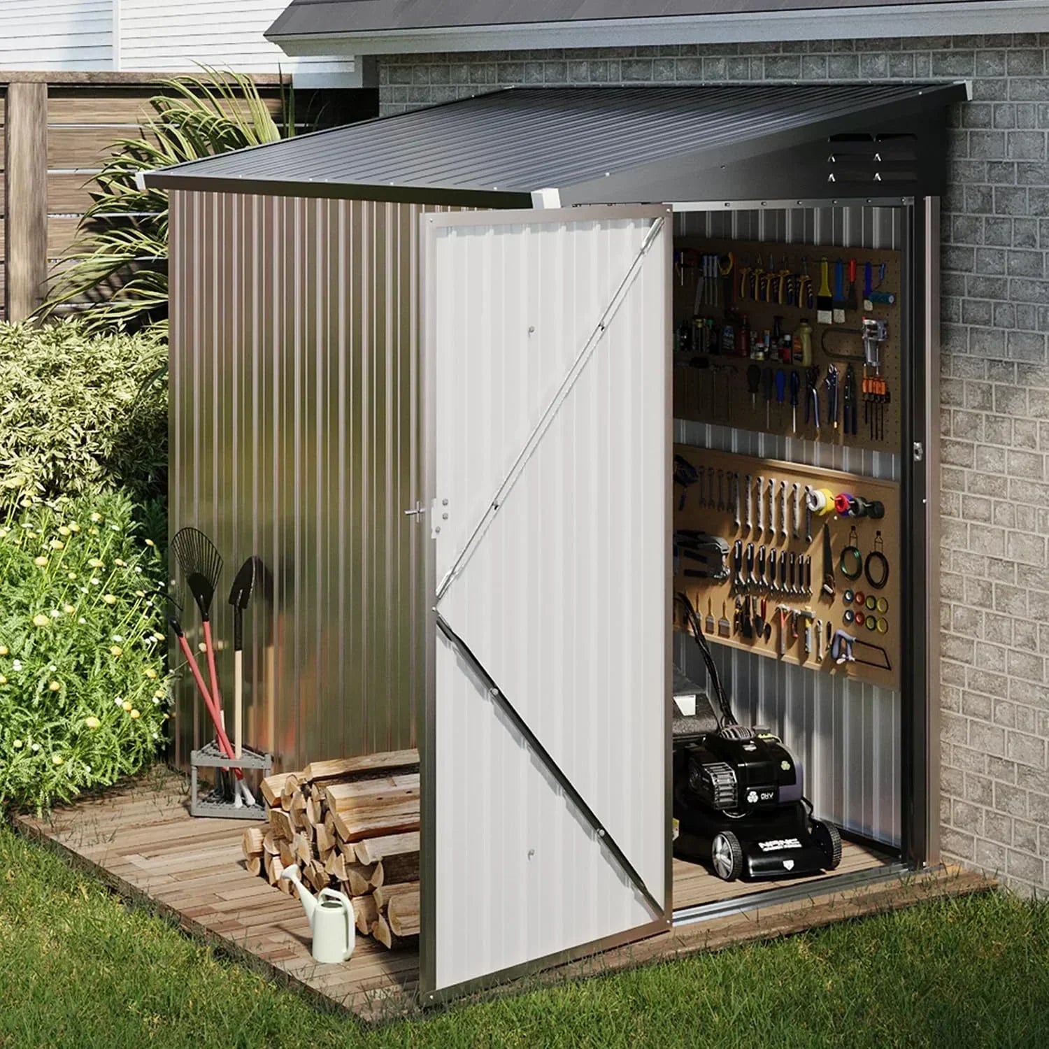 Aoxun 6.2x4 FT Shed Outdoor Storage Shed Metal Garden Shed Sloping Roof Tool Shed Bike Shed