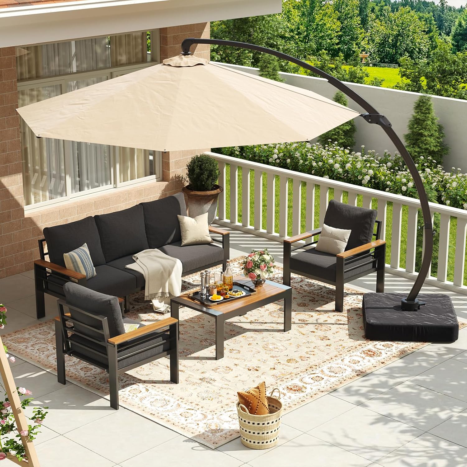 Aoxun Aluminum Patio Furniture Set 7 Seats, Oversized Outdoor Sectional with Washable Thick Cushions, Coffee Table and Waterproof Cover, Patio Conversation Sets for Porch, Balcony, Deck