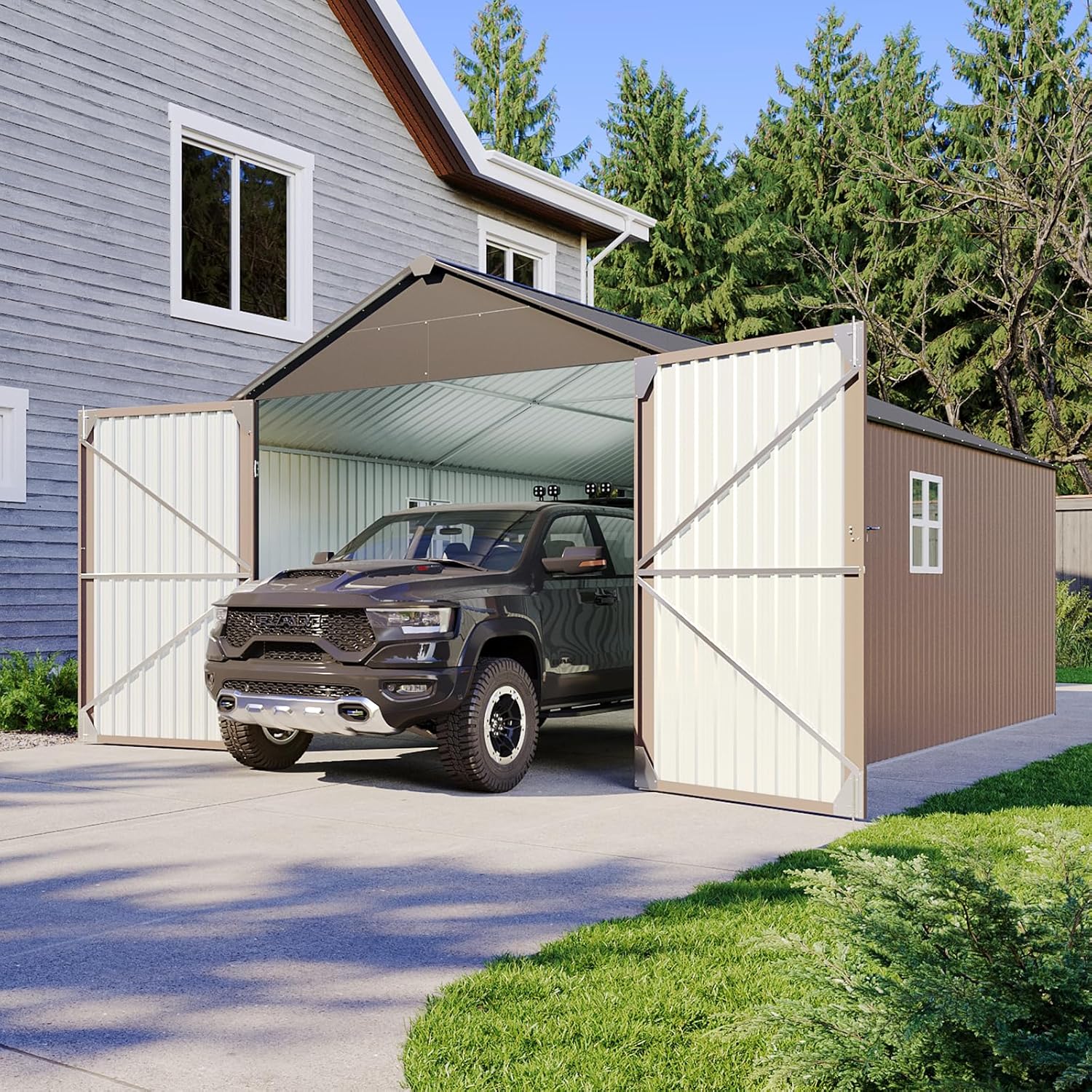 Aoxun 6.2x4 FT Shed Outdoor Storage Shed with Lockable Doors Sloping Roof Metal Garden