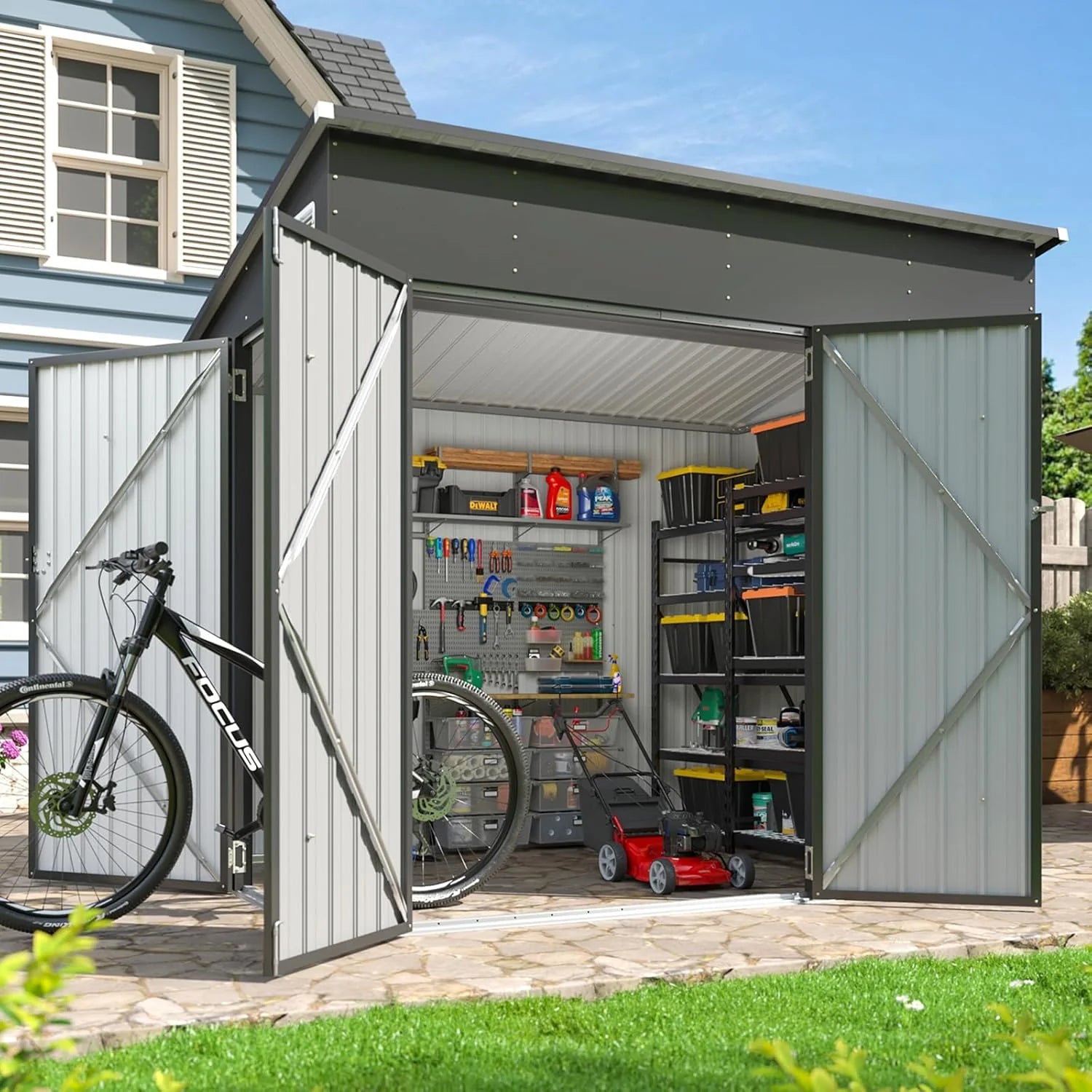 Aoxun 6.2x4 FT Shed Outdoor Storage Shed with Lockable Doors Sloping Roof Metal Garden