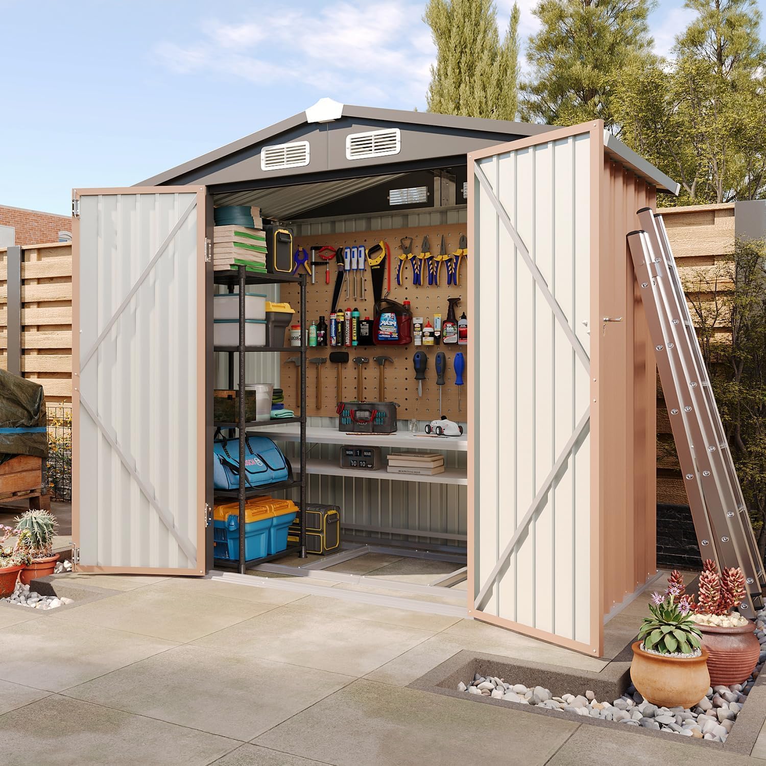 Aoxun 6.2x4ft Shed Outdoor Storage Shed with Lockable Door Metal Garden Tool Shed