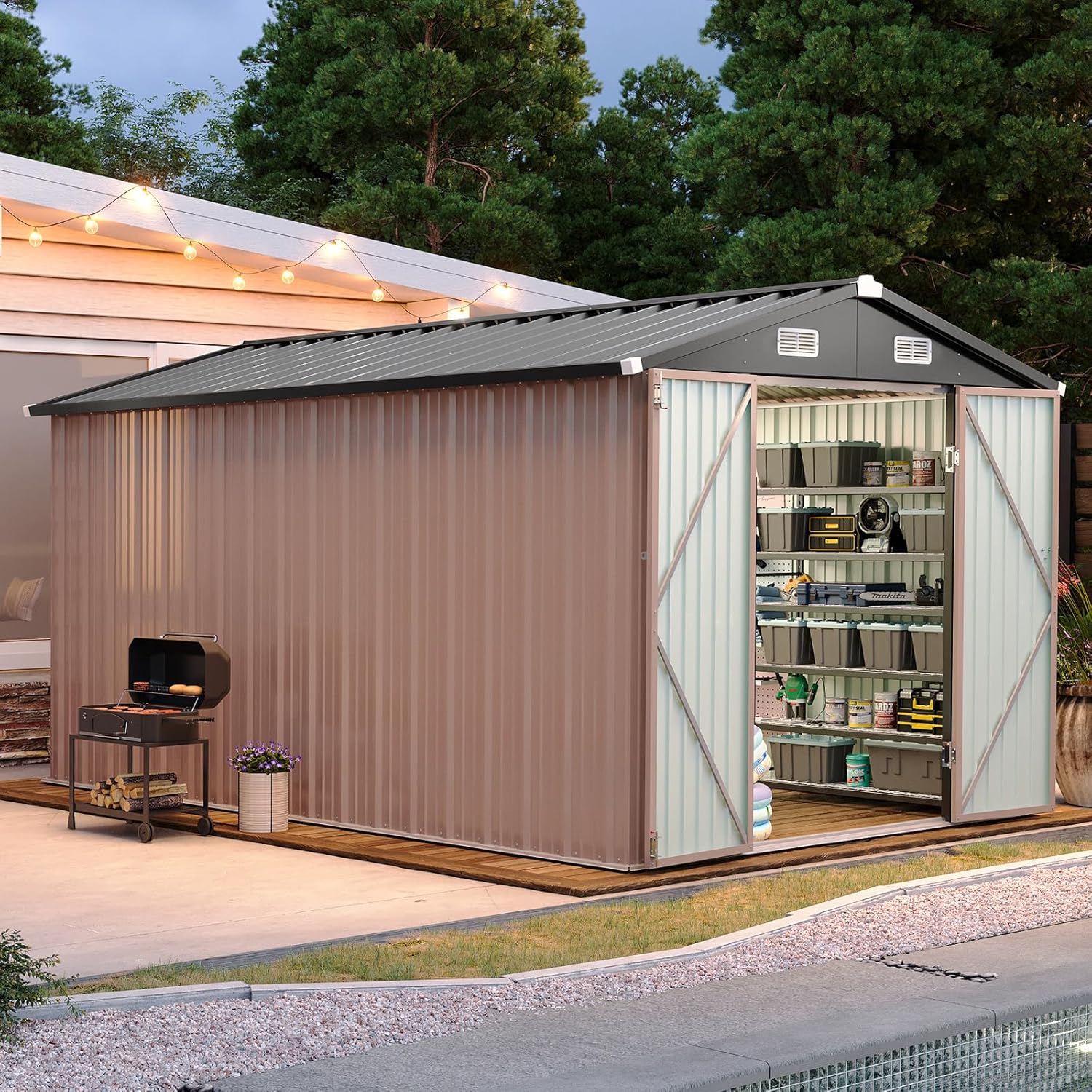 Aoxun 6.2x4 FT Shed Outdoor Storage Shed with Lockable Doors Sloping Roof Metal Garden