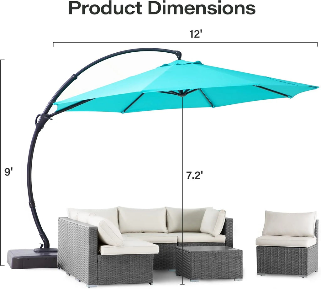 LAUSAINT HOME Outdoor Patio Umbrella with Base included, 11 FT Deluxe Curvy Cantilever Umbrella Heavy Duty Offset Hanging Umbrella with 360° Rotation for Market, Pool, Garden, Backyard, Deck (Beige)