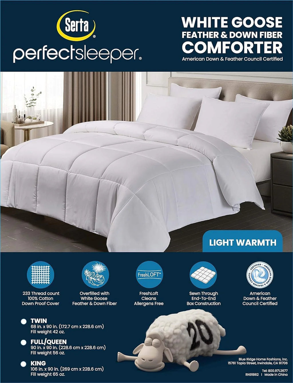 Serta Hotel Luxury Hypoallergenic Comforter Duvet Insert