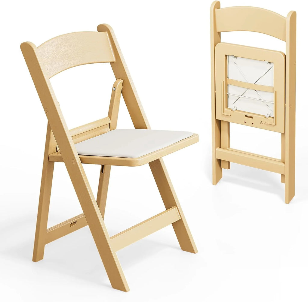 VINGLI Resin Folding Chair with Cushion Foldable Plastic Chair with Comfortable Cushioned Seat
