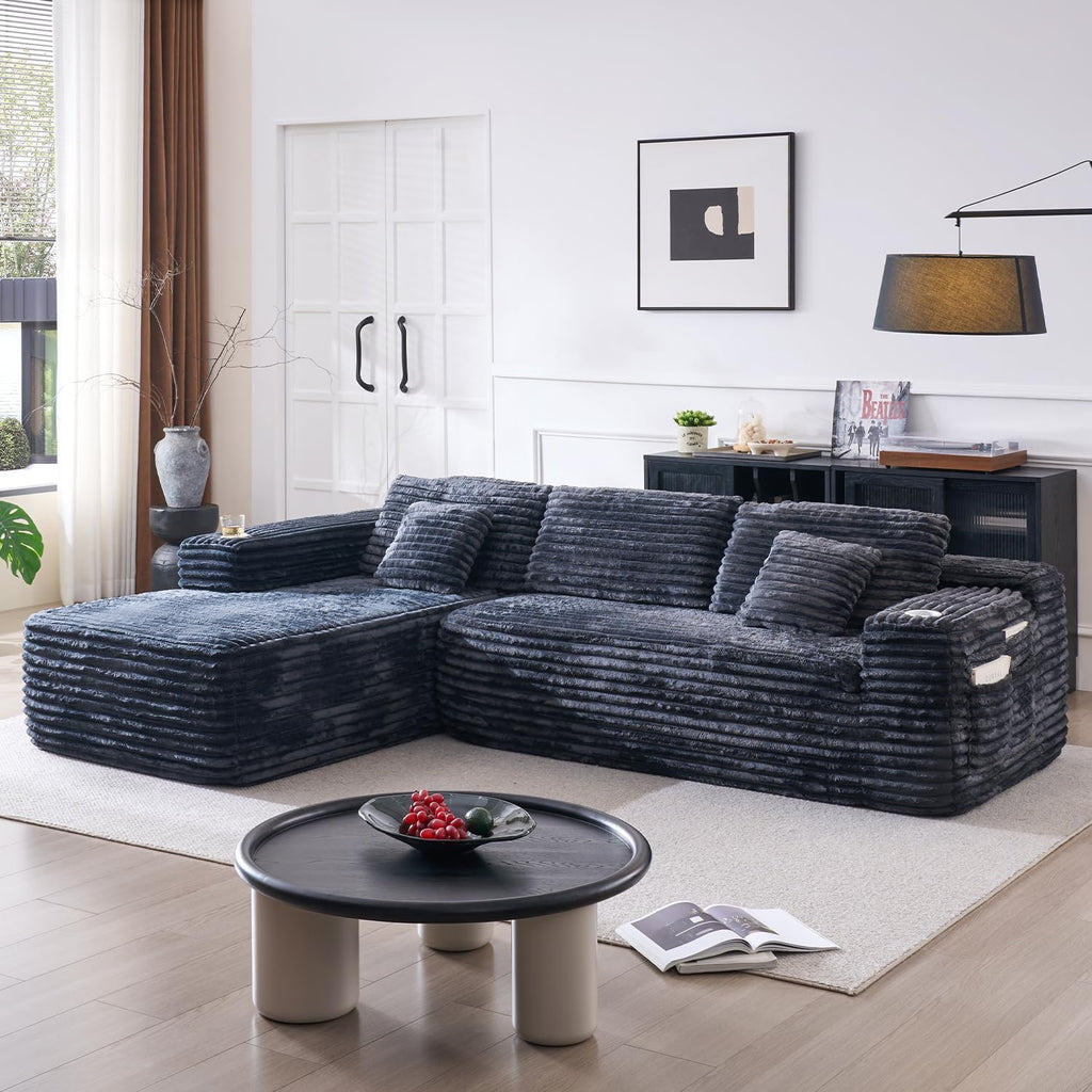 Cloud Sectional Couch with L-Shape Chaise, Modern Modular Sofa with Deep Seat, Built-in Cup Holder & Storage Pocket for Living Room Bedroom, No Assembly Required (Dark Gray, Left Sitting Chaise)