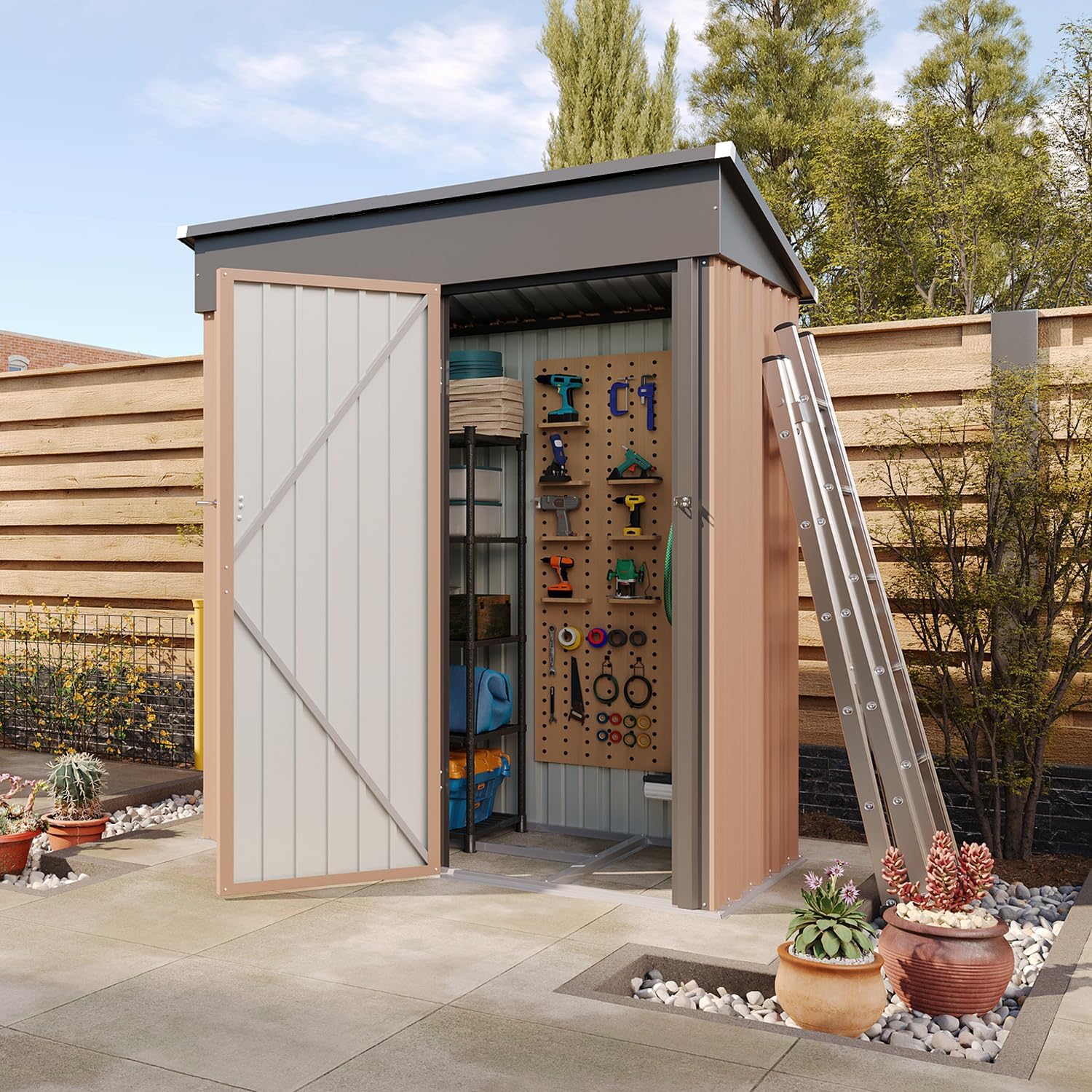 Aoxun 6.2x4 FT Shed Outdoor Storage Shed Metal Garden Shed Slooping Roof Tool Shed Bike Shed