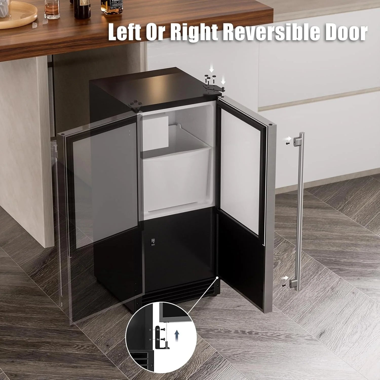 COTLIN 15 W Drainless Under Counter Ice Maker with 22LBS Storage Bin, Crescent Ice, Free Standing Built-in Ice Maker for Residential Commercial Use, No Drain Required, ETL Approved, 2025 Upgraded