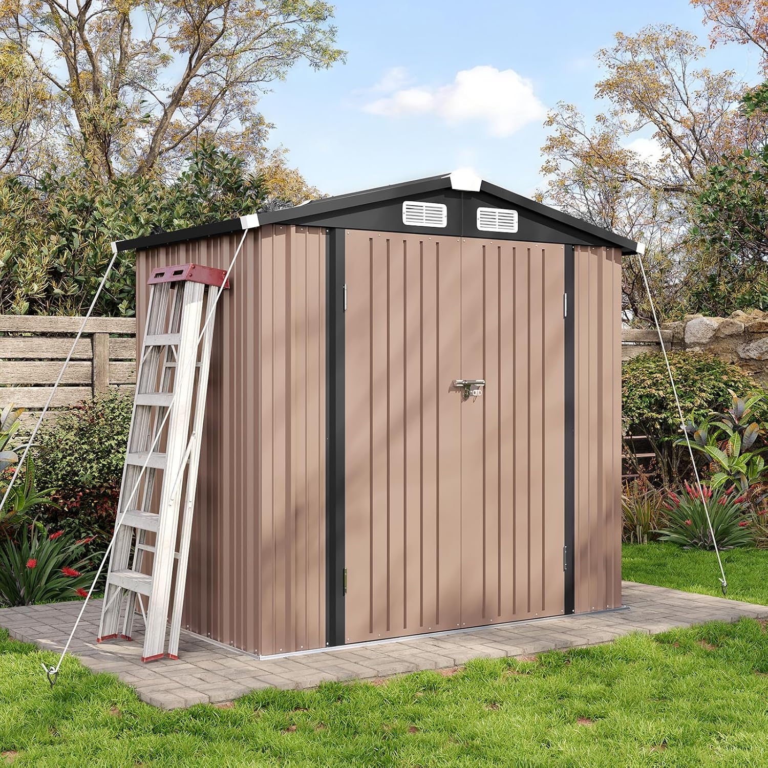Aoxun 6.2x4 FT Shed Outdoor Storage Shed with Lockable Doors Sloping Roof Metal Garden