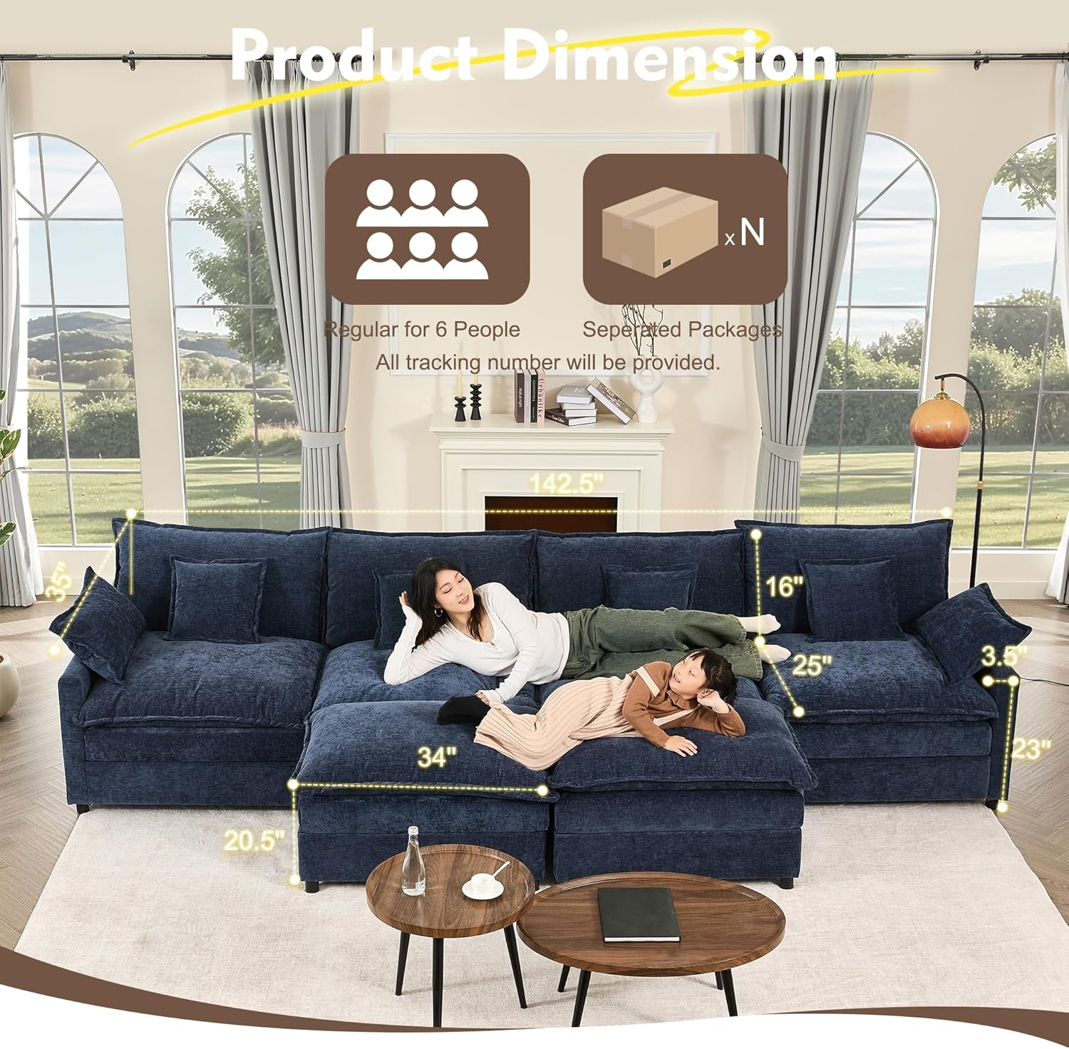 108 Inch U Shape Sofa Sectional Sofa Comfortable Cloud Sofa Living Room Deep Seat Sofa